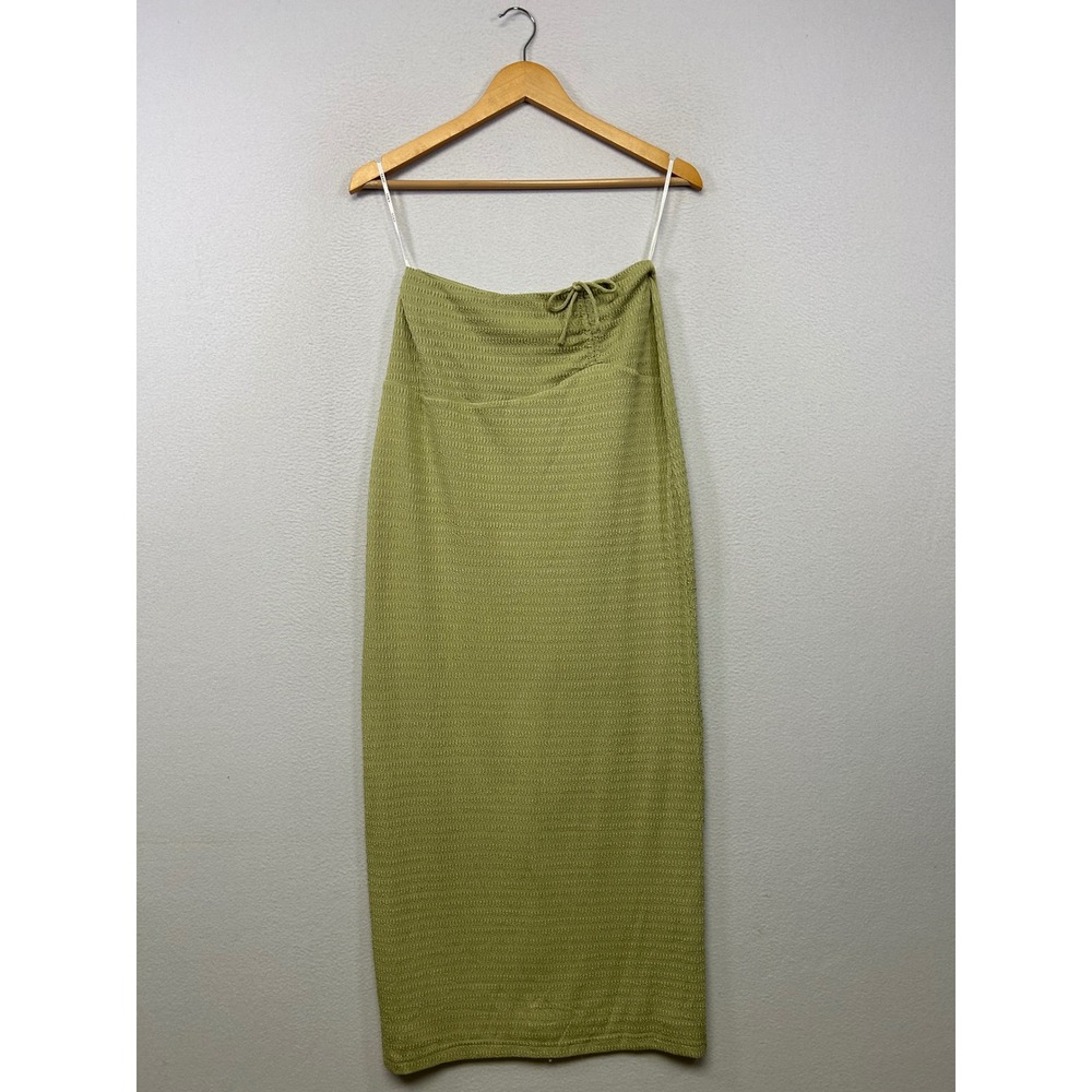 Minimalist Sabo Skirt Womens Small Olive Green Textured Tie Detail Maxi Skirt